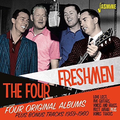 Four smiling men with guitars, album cover for The Four Freshmen CD.