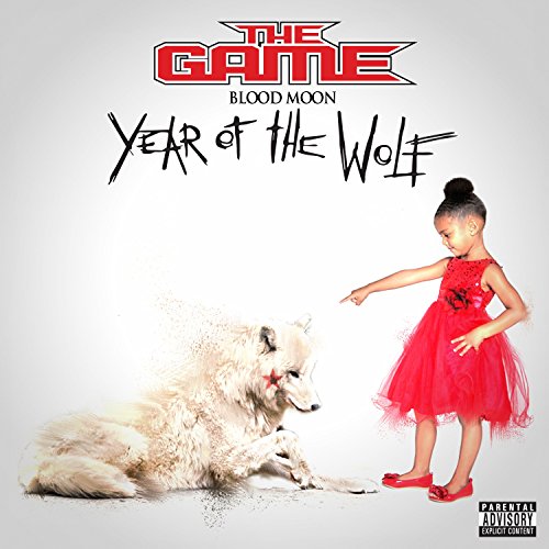 Album cover: “The Game - Blood Moon” with a child and wolf.