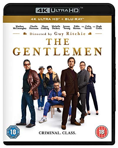 A Blu-ray disc package with The Gentlemen title and possibly a film still image.