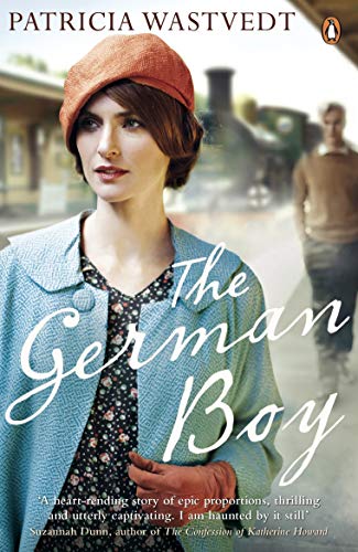 Book cover: woman in orange hat, historical setting, titled "The German Boy".