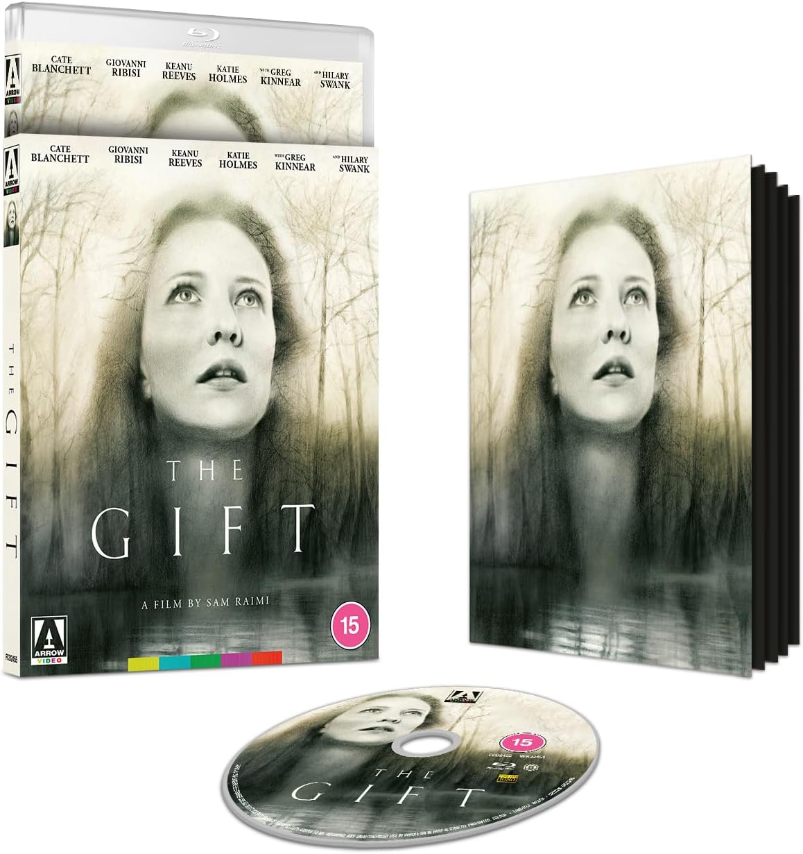 The Gift Blu-ray case, booklet, and disc featuring a woman's face over a forest.