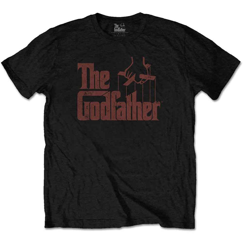 Black t-shirt with a distressed red "The Godfather" logo and marionette graphic.