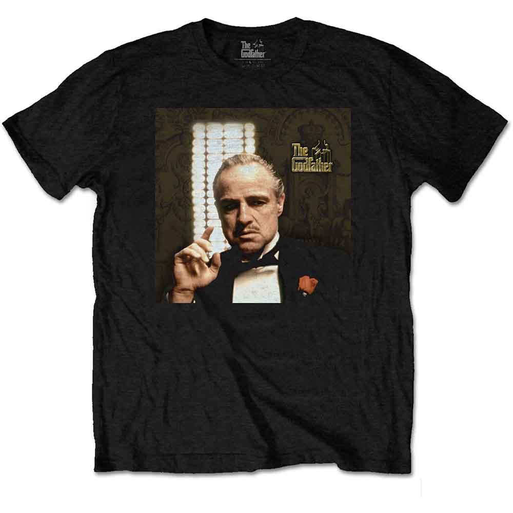 Black t-shirt with "The Godfather" movie logo and portrait graphic.