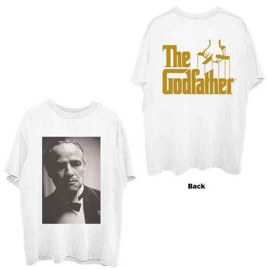 Black and white portrait of Marlon Brando as The Godfather printed on the back.
