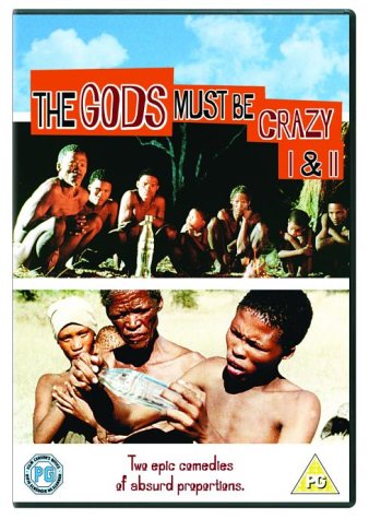 DVD cover for "The Gods Must Be Crazy" featuring people in a landscape.