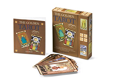 Brown tarot deck and guidebook with illustrated card backs and faces.