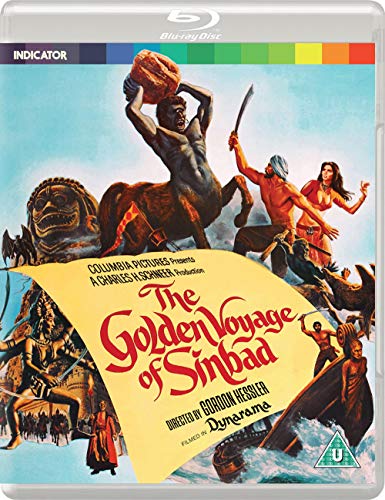 Blu-ray cover for "The Golden Voyage of Sinbad" featuring a cyclops and Sinbad.