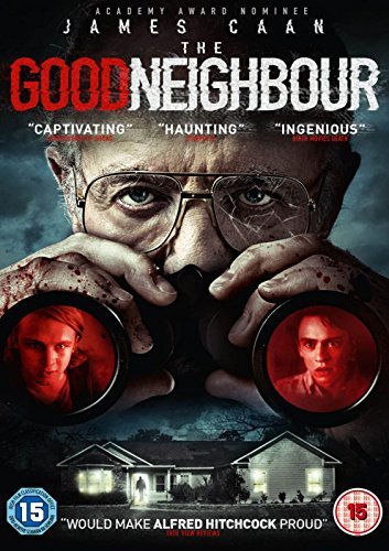 DVD cover for "The Good Neighbour" featuring a man with binoculars and a house.