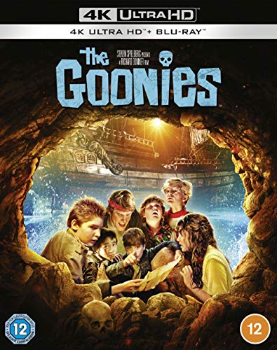 The Goonies" Blu-ray cover featuring a group of kids in a cave.