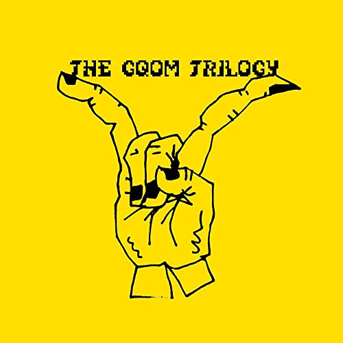 Yellow background with a black line drawing of a hand making a rock sign.