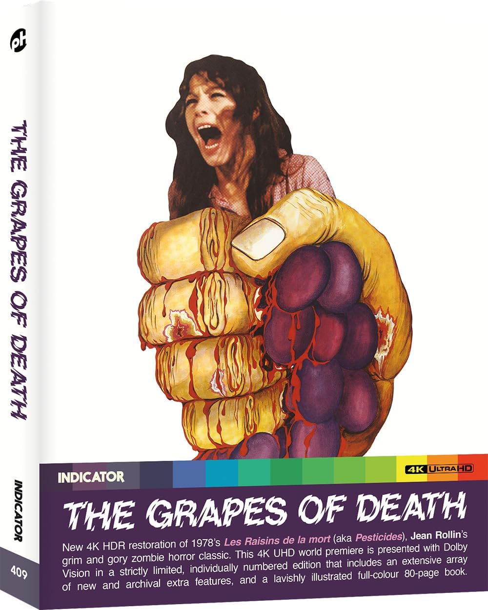 Blu-ray cover for "The Grapes of Death" featuring a screaming woman and grapes.