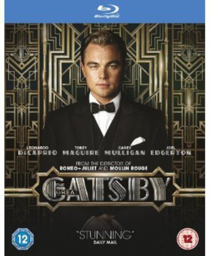 Blu-ray cover for "The Great Gatsby" featuring Leonardo DiCaprio in a tuxedo.