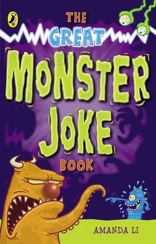 Book cover with cartoon monsters, bold text: "The Great Monster Joke Book.
