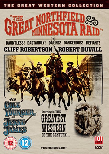 DVD cover art showing cowboys on horseback with text for The Great Northfield Minnesota Raid.