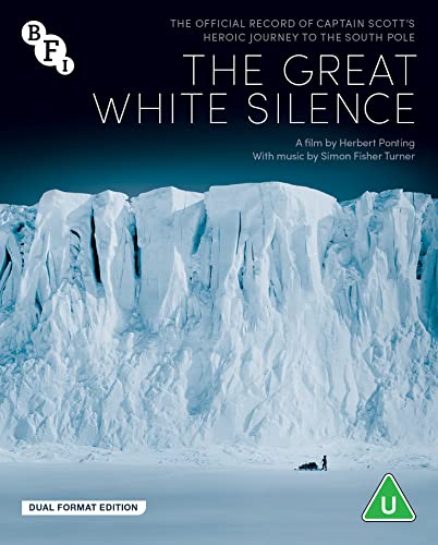 Blu-ray cover for "The Great White Silence" featuring a vast icy landscape.
