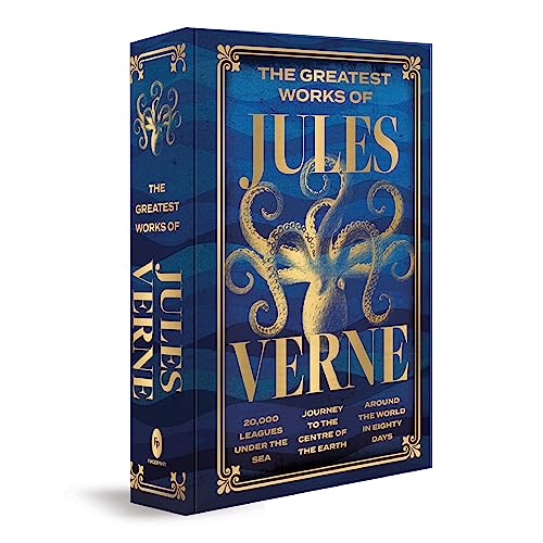 Deluxe hardbound edition of Jules Verne’s works with octopus illustration.