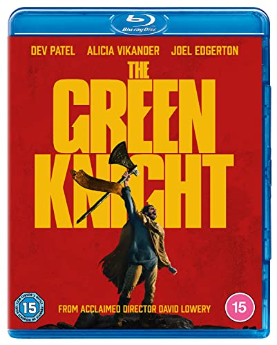 Blu-ray cover for "The Green Knight" featuring a knight with an axe.
