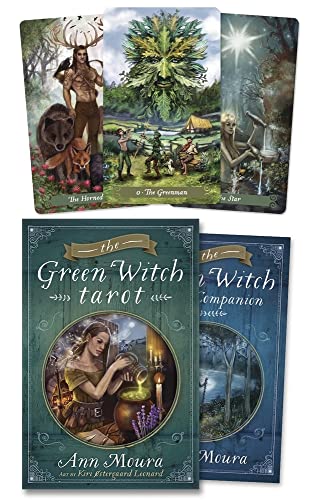 Tarot deck and guidebook featuring nature-themed illustrations and a green color scheme.