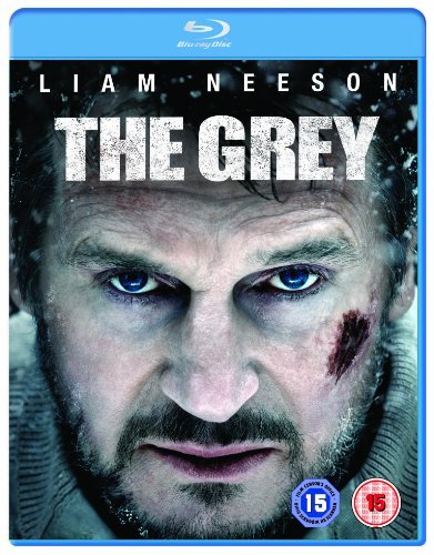 The Grey" Blu-ray cover featuring a close-up of Liam Neeson’s weathered face.