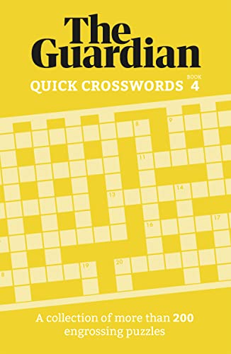 Yellow crossword puzzle book cover with "The Guardian Quick Crosswords 4" title.