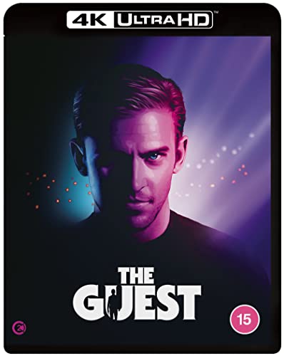 4K Ultra HD Blu-ray cover for The Guest featuring a man's face in purple lighting.