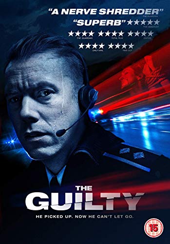 DVD cover for "The Guilty" featuring Jake Gyllenhaal as a 911 operator.