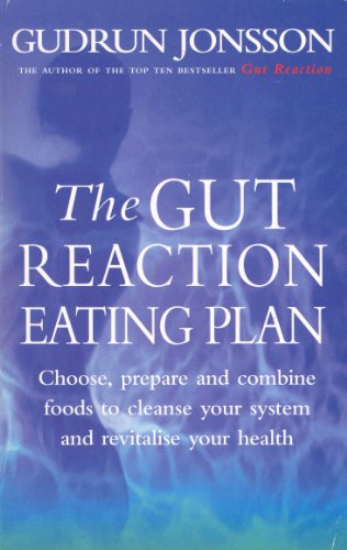 Book cover: "The Gut Reaction Eating Plan" with blue and white design.