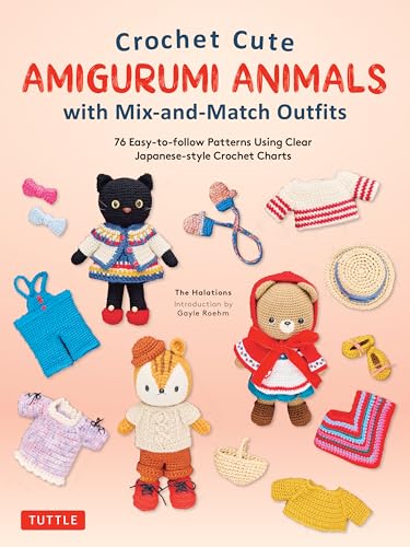 Crochet book cover displaying amigurumi animals and various crocheted clothing items.