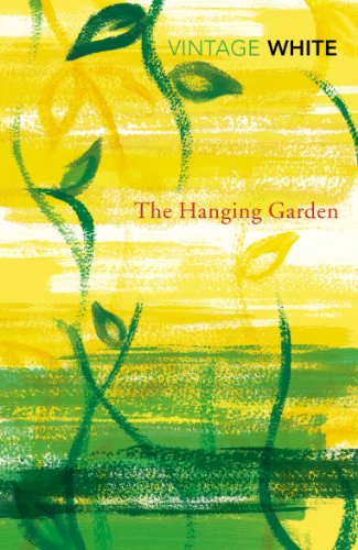 Book cover: “The Hanging Garden” with abstract green vines on yellow.