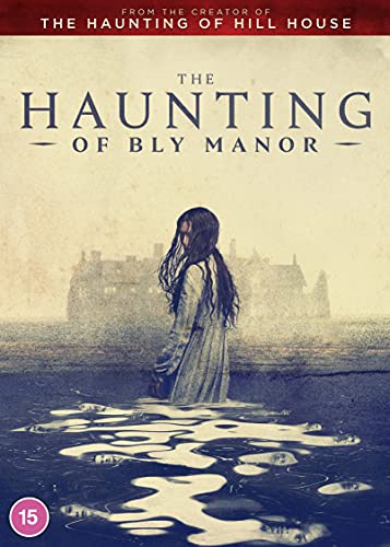 DVD cover for "The Haunting of Bly Manor" featuring a girl and manor.