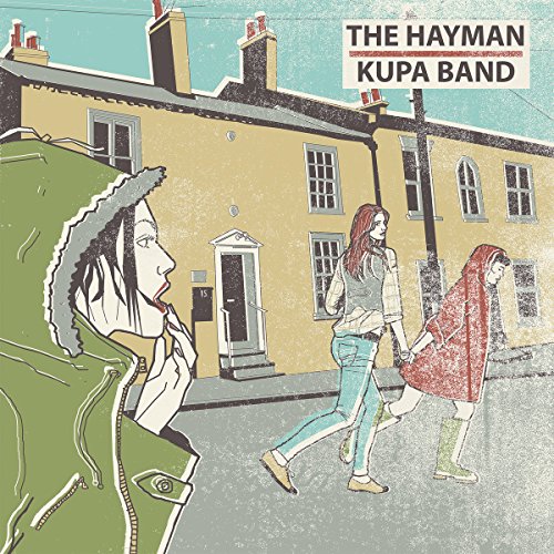 CD cover with illustrated figures walking past a row of houses.