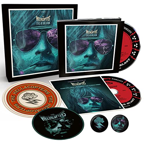 “The Hellacopters” CD box set with face graphic, CDs, and buttons.
