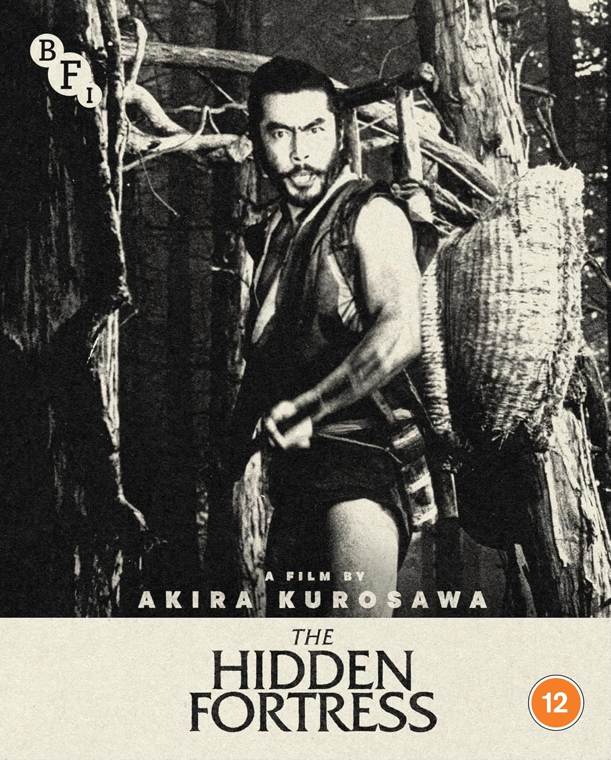 Black and white film poster for Akira Kurosawa’s “The Hidden Fortress.”
