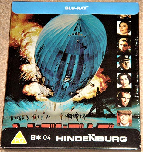 "Blu-ray case with a burning airship and people running, titled 'The Hindenburg'."