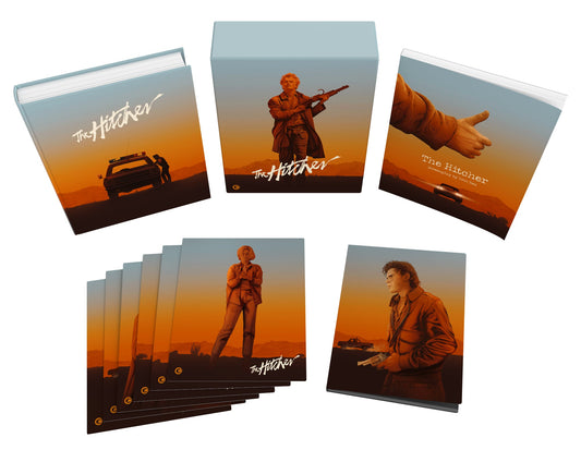The Hitcher limited edition box set with books, art cards, and desert-themed cover art.