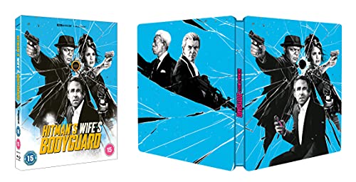 Steelbook Blu-ray cover featuring Ryan Reynolds, Samuel L. Jackson, and Salma Hayek with guns.