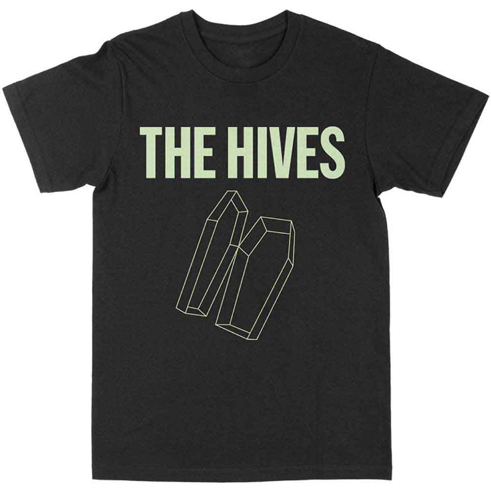 Black unisex t-shirt with a glow-in-the-dark coffin graphic, size large.
