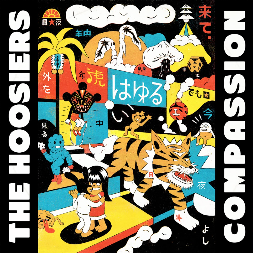 Album cover for The Hoosiers’ “Compassion” featuring colorful, illustrated characters.