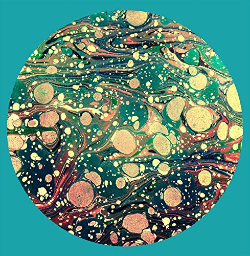 Circular album art with swirling marbled patterns in teal, gold, and red.