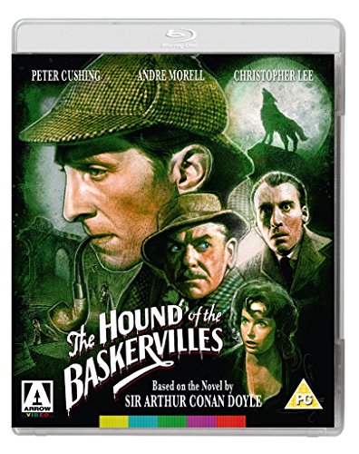 Blu-ray cover art for The Hound of the Baskervilles featuring actors and a howling wolf.
