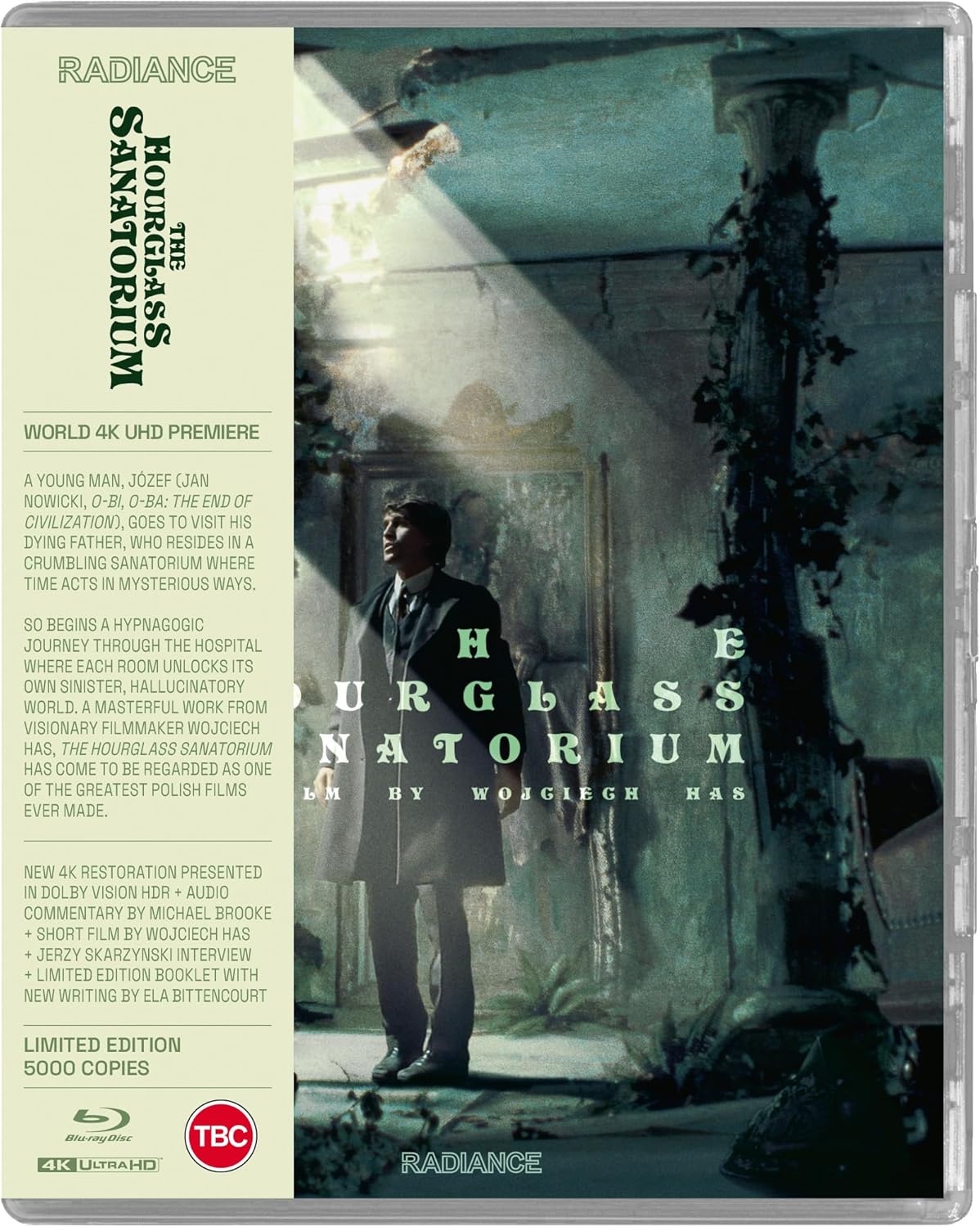 Film cover for “The Hourglass Sanatorium” featuring a man in a hallway.