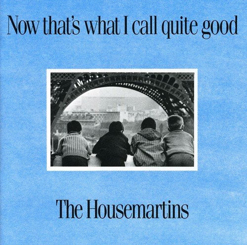 Album cover showing four children looking through an archway on a light blue background.