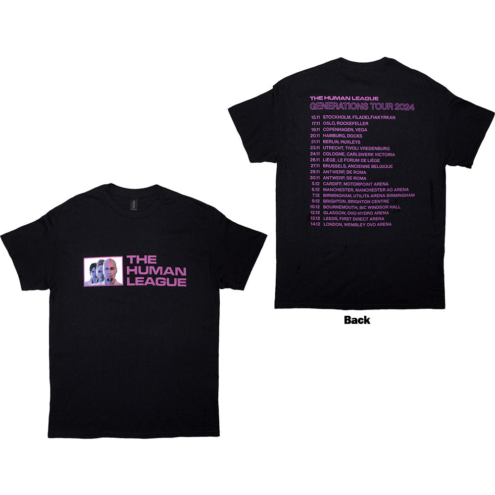 White t-shirt with The Human League's Generations Tour '24 photo on the back.