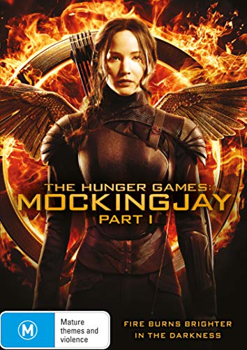 DVD cover for "The Hunger Games: Mockingjay Part 1" featuring Katniss Everdeen.