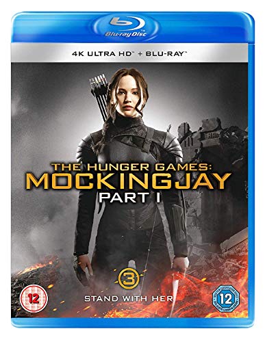 Blu-ray cover for “The Hunger Games: Mockingjay Part 1” featuring Jennifer Lawrence.