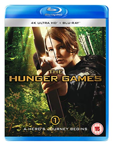 The Hunger Games" UHD Blu-ray cover featuring Katniss Everdeen with a bow.