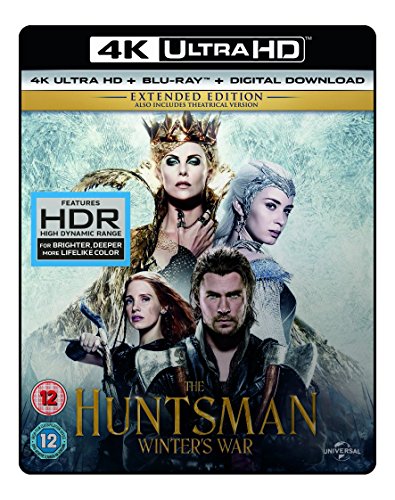 Blu-ray cover for "The Huntsman: Winter's War" featuring four characters.