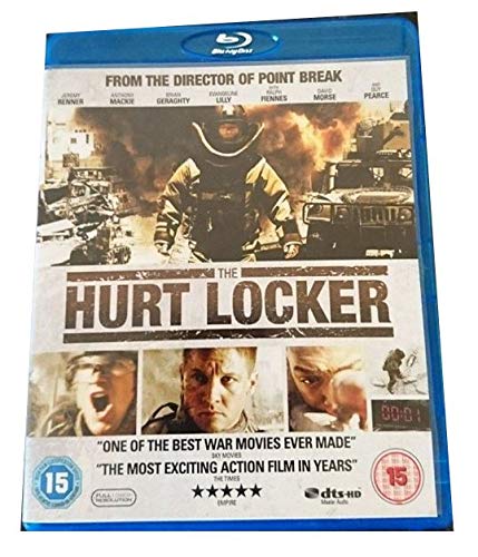 The Hurt Locker" Blu-ray cover featuring a soldier in bomb disposal gear.