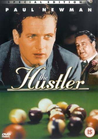 DVD cover for "The Hustler" featuring Paul Newman and billiards balls.