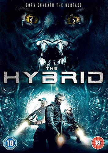 DVD cover for "The Hybrid" featuring a creature and people with flashlights.